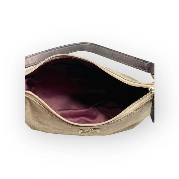 Coach ♕ Mia Lurex Signature C Top Handle Pouch Hobo Bag Handbag ♕ Light Khaki ♕ - Picture 10 of 16